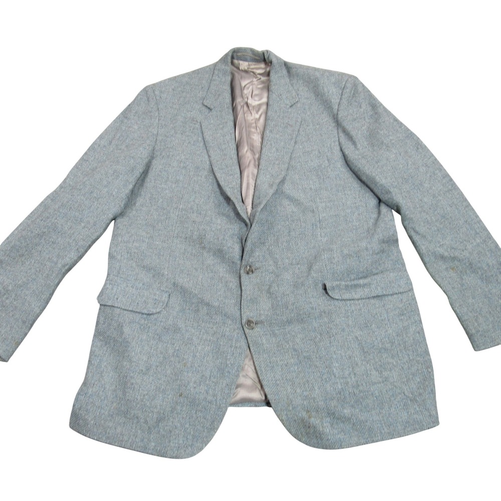 Magee Donegal Mist Handwoven Tweed Blazer Mens 44L Blue Wool Mohair Cashmere